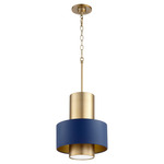 Two-Toned Wide Cylinder Pendant - Aged Brass / Blue