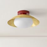Arundel Mushroom Surface Mount - Oxide Red Canopy / Brass Shade