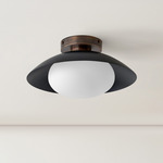Arundel Mushroom Surface Mount - Patina Brass Canopy / Black Shade