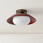 Arundel Mushroom Surface Mount - Patina Brass Canopy / Oxide Red Shade