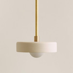 Ceramic Disc Orb Pendant - Brass / White Clay