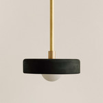 Ceramic Disc Orb Pendant - Brass / Black Clay