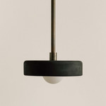 Ceramic Disc Orb Pendant - Patina Brass / Black Clay