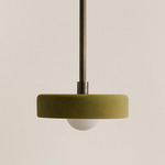 Ceramic Disc Orb Pendant - Patina Brass / Green Clay