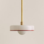 Disc Orb Pendant - Brass / Opaline, Red Rim