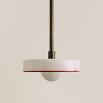 Disc Orb Pendant - Patina Brass / Opaline, Red Rim