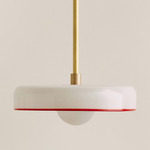 Disc Orb Pendant - Brass / Opaline, Red Rim