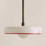 Disc Orb Pendant - Patina Brass / Opaline, Red Rim