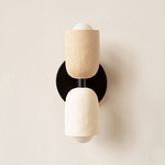Ceramic Up Down Slim Wall Sconce - Black Canopy / Tan Clay Upper Shade