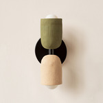 Ceramic Up Down Slim Wall Sconce - Black Canopy / Green Clay Upper Shade