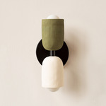 Ceramic Up Down Slim Wall Sconce - Black Canopy / Green Clay Upper Shade