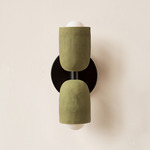 Ceramic Up Down Slim Wall Sconce - Black Canopy / Green Clay Upper Shade