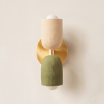 Ceramic Up Down Slim Wall Sconce - Brass Canopy / Tan Clay Upper Shade