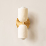 Ceramic Up Down Slim Wall Sconce - Brass Canopy / White Clay Upper Shade