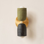 Ceramic Up Down Slim Wall Sconce - Brass Canopy / Green Clay Upper Shade