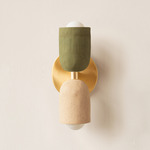 Ceramic Up Down Slim Wall Sconce - Brass Canopy / Green Clay Upper Shade