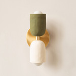 Ceramic Up Down Slim Wall Sconce - Brass Canopy / Green Clay Upper Shade