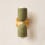 Ceramic Up Down Slim Wall Sconce - Brass Canopy / Green Clay Upper Shade