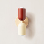 Up Down Slim Wall Sconce - Bone Canopy / Oxide Red Upper Shade