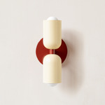 Up Down Slim Wall Sconce - Oxide Red Canopy / Bone Upper Shade
