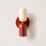 Up Down Slim Wall Sconce - Oxide Red Canopy / Bone Upper Shade