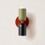 Up Down Slim Wall Sconce - Oxide Red Canopy / Reed Green Upper Shade