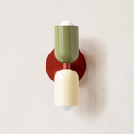 Up Down Slim Wall Sconce - Oxide Red Canopy / Reed Green Upper Shade