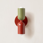 Up Down Slim Wall Sconce - Oxide Red Canopy / Reed Green Upper Shade