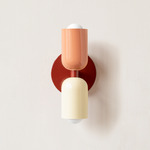 Up Down Slim Wall Sconce - Oxide Red Canopy / Peach Upper Shade