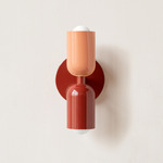 Up Down Slim Wall Sconce - Oxide Red Canopy / Peach Upper Shade
