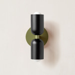 Up Down Slim Wall Sconce - Reed Green Canopy / Black Upper Shade