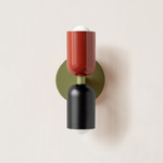 Up Down Slim Wall Sconce - Reed Green Canopy / Oxide Red Upper Shade