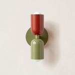 Up Down Slim Wall Sconce - Reed Green Canopy / Oxide Red Upper Shade