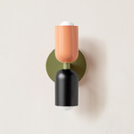 Up Down Slim Wall Sconce - Reed Green Canopy / Peach Upper Shade