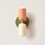 Up Down Slim Wall Sconce - Reed Green Canopy / Peach Upper Shade