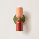 Up Down Slim Wall Sconce - Reed Green Canopy / Peach Upper Shade