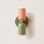 Up Down Slim Wall Sconce - Reed Green Canopy / Peach Upper Shade