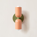 Up Down Slim Wall Sconce - Reed Green Canopy / Peach Upper Shade