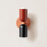 Up Down Slim Wall Sconce - Peach Canopy / Oxide Red Upper Shade