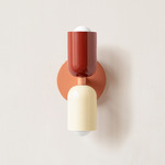 Up Down Slim Wall Sconce - Peach Canopy / Oxide Red Upper Shade