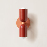 Up Down Slim Wall Sconce - Peach Canopy / Oxide Red Upper Shade