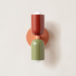 Up Down Slim Wall Sconce - Peach Canopy / Oxide Red Upper Shade