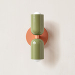 Up Down Slim Wall Sconce - Peach Canopy / Reed Green Upper Shade
