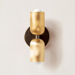 Brass Up Down Slim Wall Sconce - Patina Brass Canopy / Brass Upper Shade