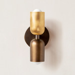 Brass Up Down Slim Wall Sconce - Patina Brass Canopy / Brass Upper Shade