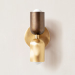 Brass Up Down Slim Wall Sconce - Brass Canopy / Patina Brass Upper Shade