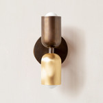 Brass Up Down Slim Wall Sconce - Patina Brass Canopy / Patina Brass Upper Shade