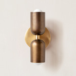 Brass Up Down Slim Wall Sconce - Brass Canopy / Patina Brass Upper Shade