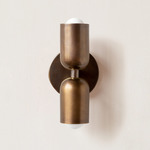 Brass Up Down Slim Wall Sconce - Patina Brass Canopy / Patina Brass Upper Shade