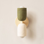 Ceramic Up Down Slim Wall Sconce - Bone Canopy / Green Clay Upper Shade